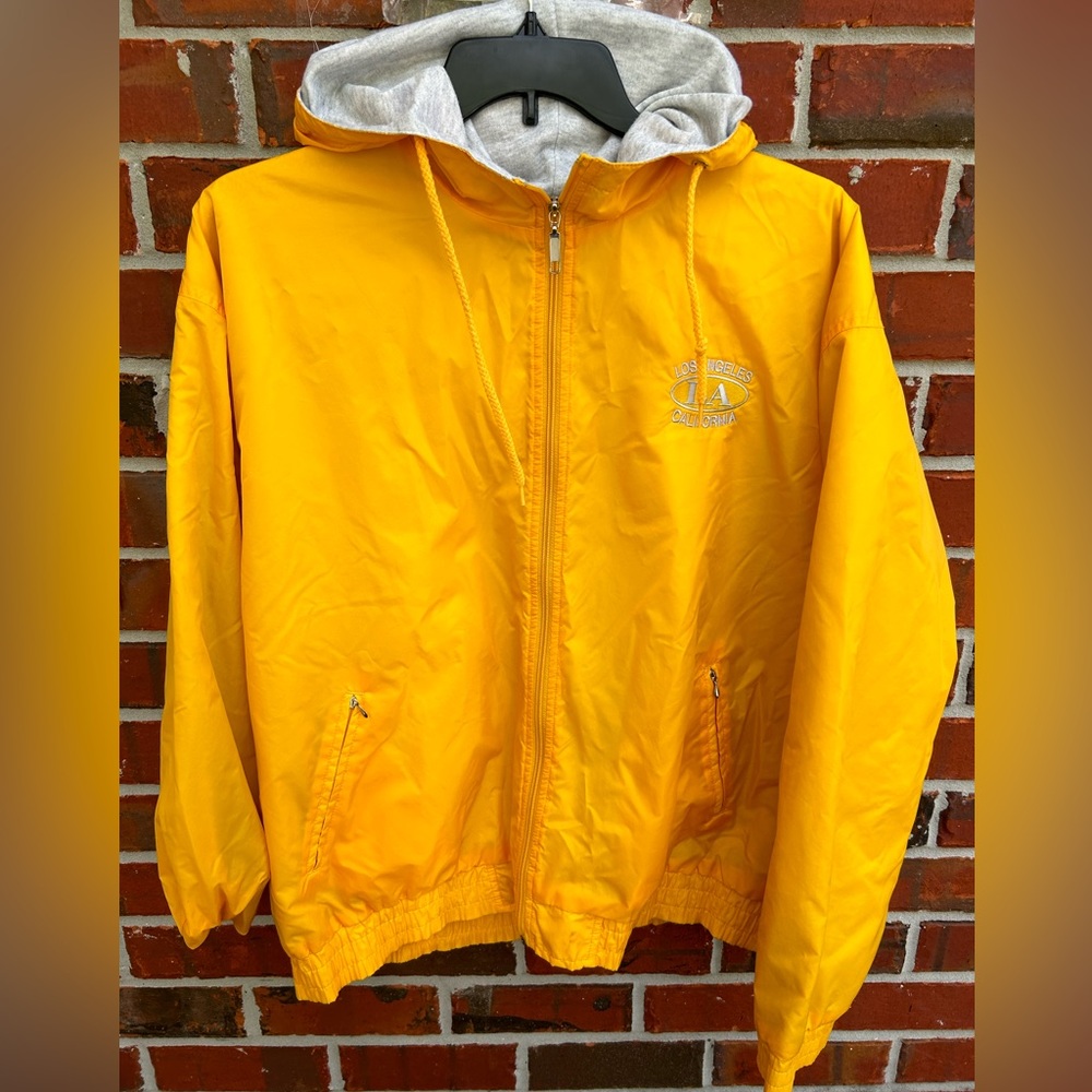 Time Square Sportswear Mens Lined Yellow LA California Full Zip Hooded Jacket L
